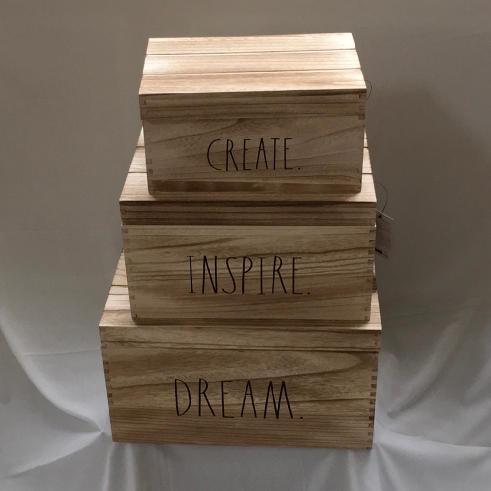 Rae Dunn DREAM INSPIRE CREATE wooden boxes
